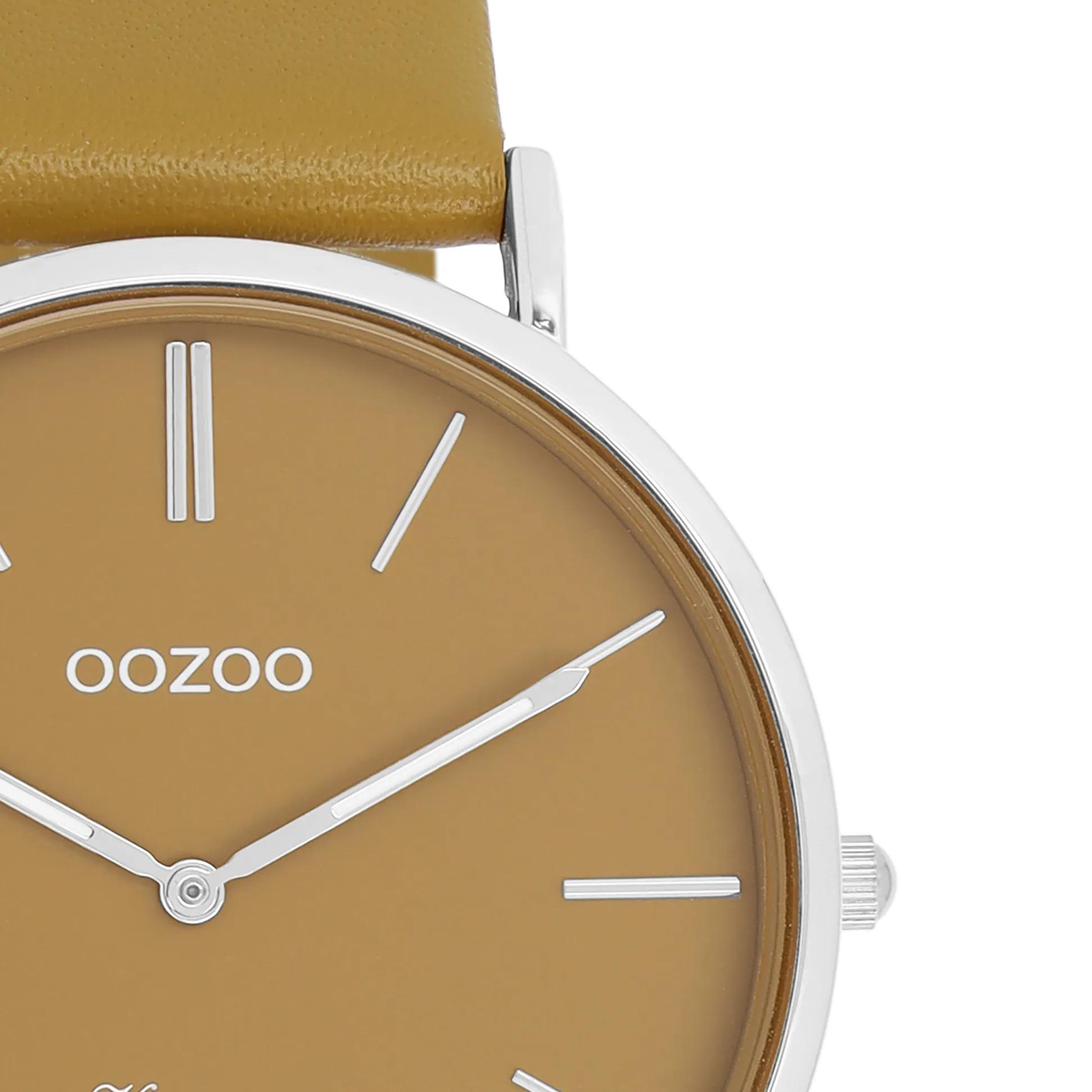 Silver coloured OOZOO watch with olive leather strap - C20326