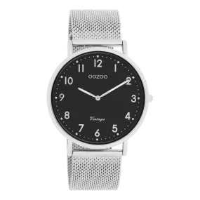 Silver coloured OOZOO watch with silver coloured metal mesh bracelet - C20341