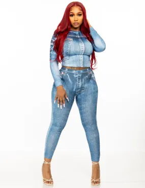 SNOB Eve DENIM Pants Set-Blue