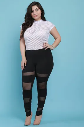 Stretchy Mid Rise Semi-Sheer Mesh Inset Pants