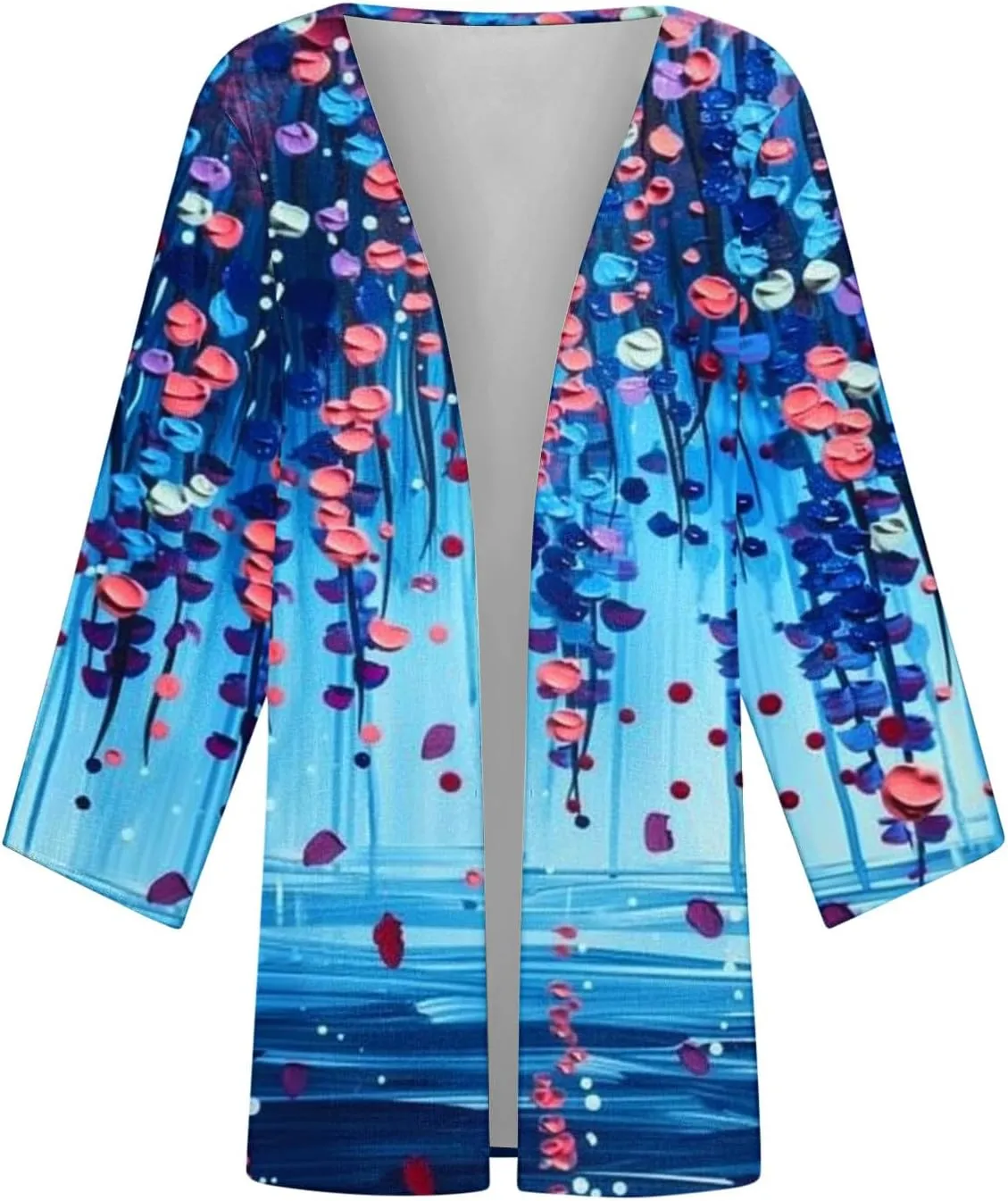 Summer 3/4 Sleeve Cardigans for Women Fashion Floral Oil Printing Cardigan Lightweight Casual Loose Fit Cover Up Top