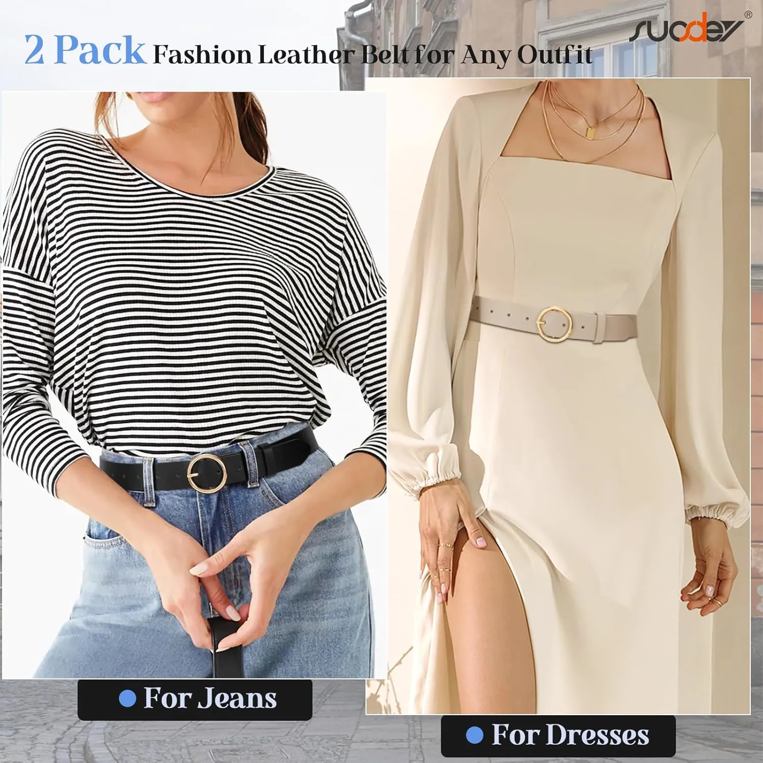 SUOSDEY Women Leather Belt with O-Ring Buckle,Fashion Soft Ladies Waist Belt for Jeans Dresses,1.3" Width