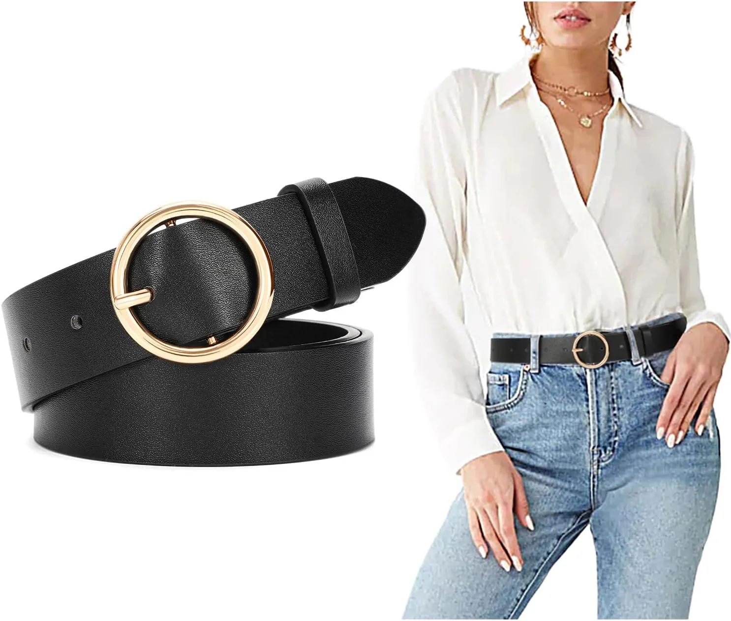 SUOSDEY Women Leather Belt with O-Ring Buckle,Fashion Soft Ladies Waist Belt for Jeans Dresses,1.3" Width
