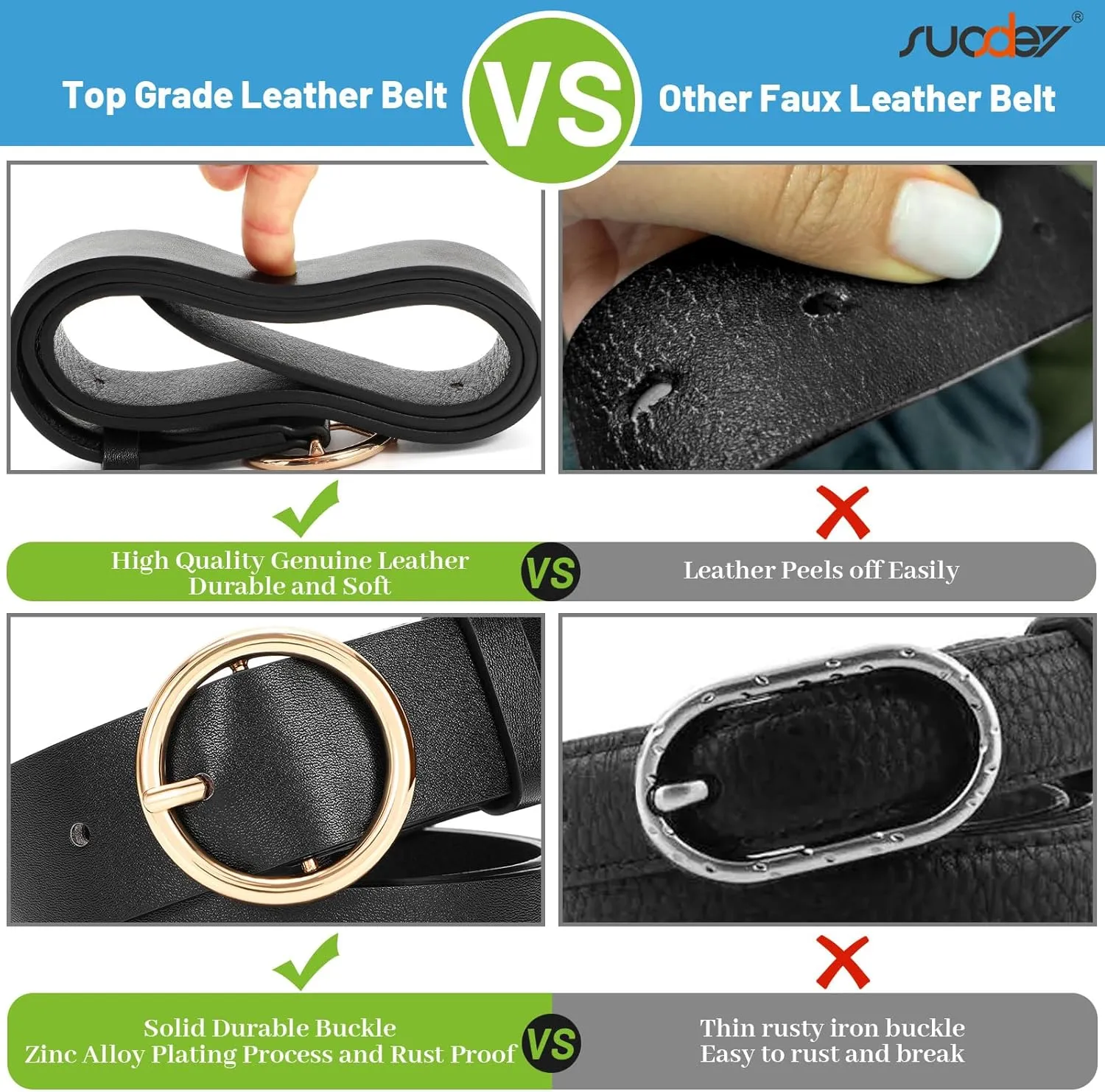 SUOSDEY Women Leather Belt with O-Ring Buckle,Fashion Soft Ladies Waist Belt for Jeans Dresses,1.3" Width