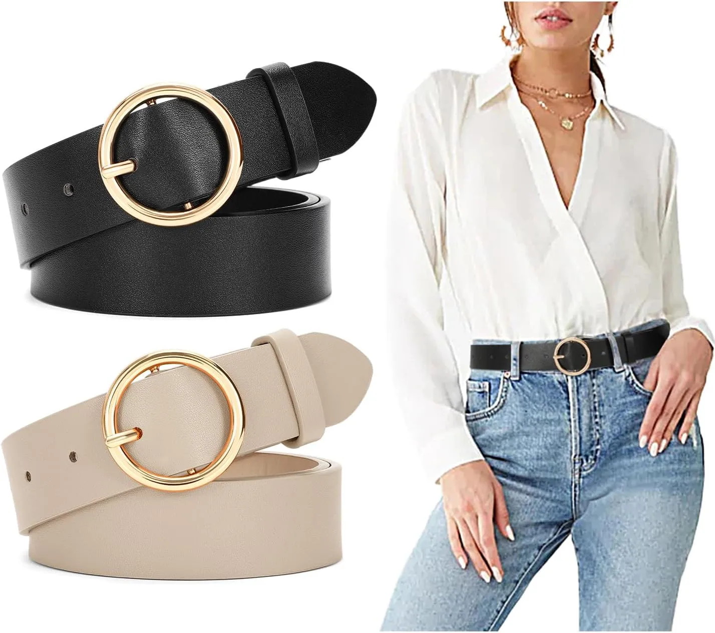 SUOSDEY Women Leather Belt with O-Ring Buckle,Fashion Soft Ladies Waist Belt for Jeans Dresses,1.3" Width