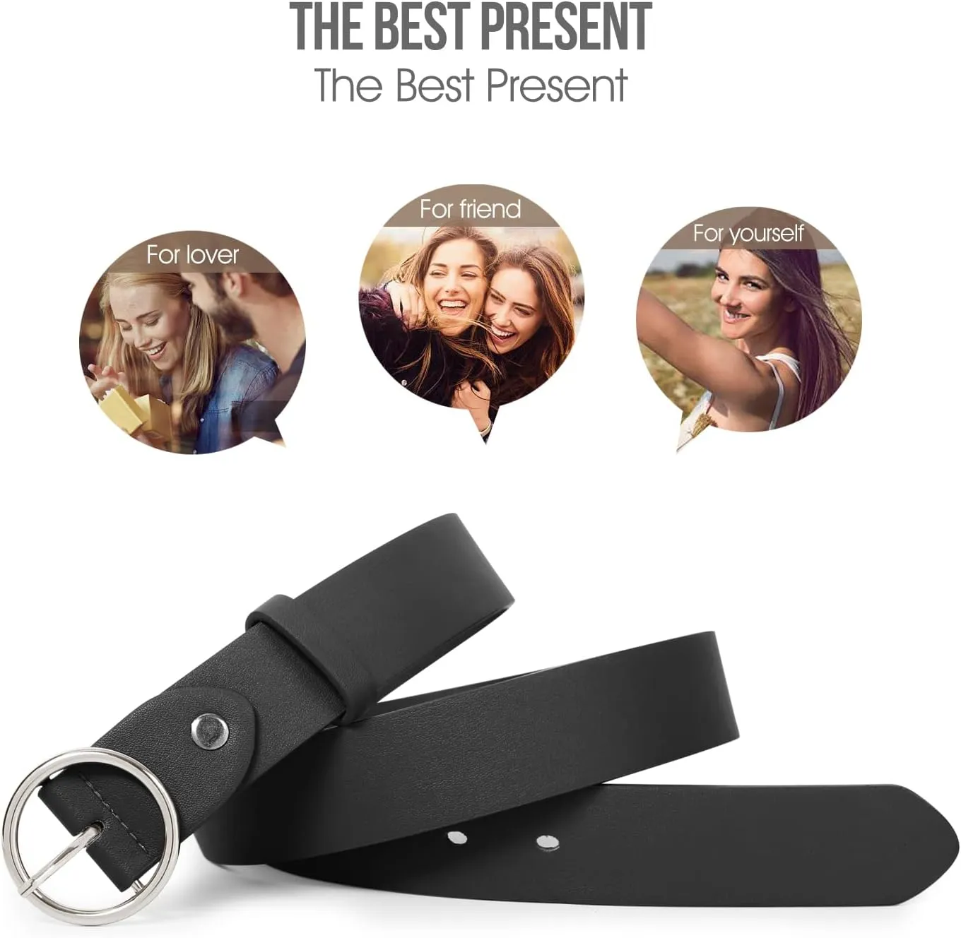 SUOSDEY Women Leather Belt with O-Ring Buckle,Fashion Soft Ladies Waist Belt for Jeans Dresses,1.3" Width