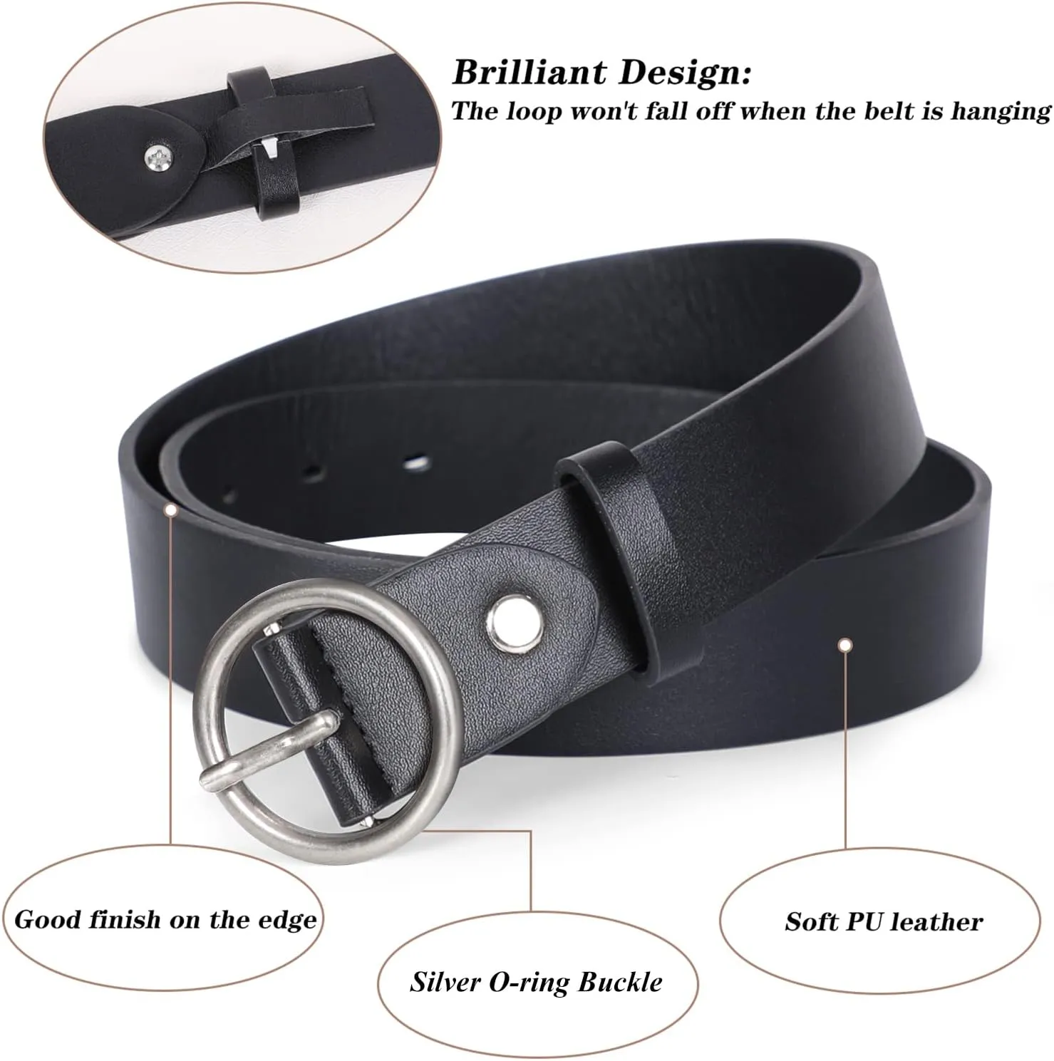 SUOSDEY Women Leather Belt with O-Ring Buckle,Fashion Soft Ladies Waist Belt for Jeans Dresses,1.3" Width
