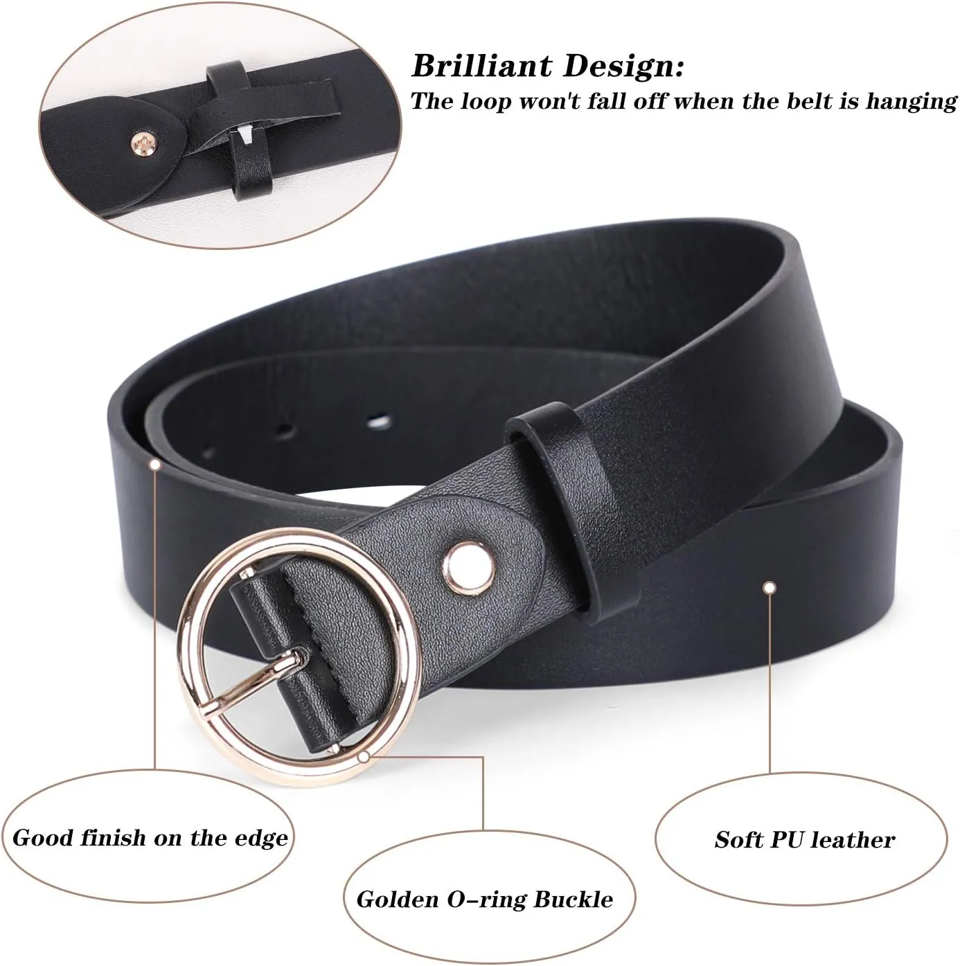SUOSDEY Women Leather Belt with O-Ring Buckle,Fashion Soft Ladies Waist Belt for Jeans Dresses,1.3" Width