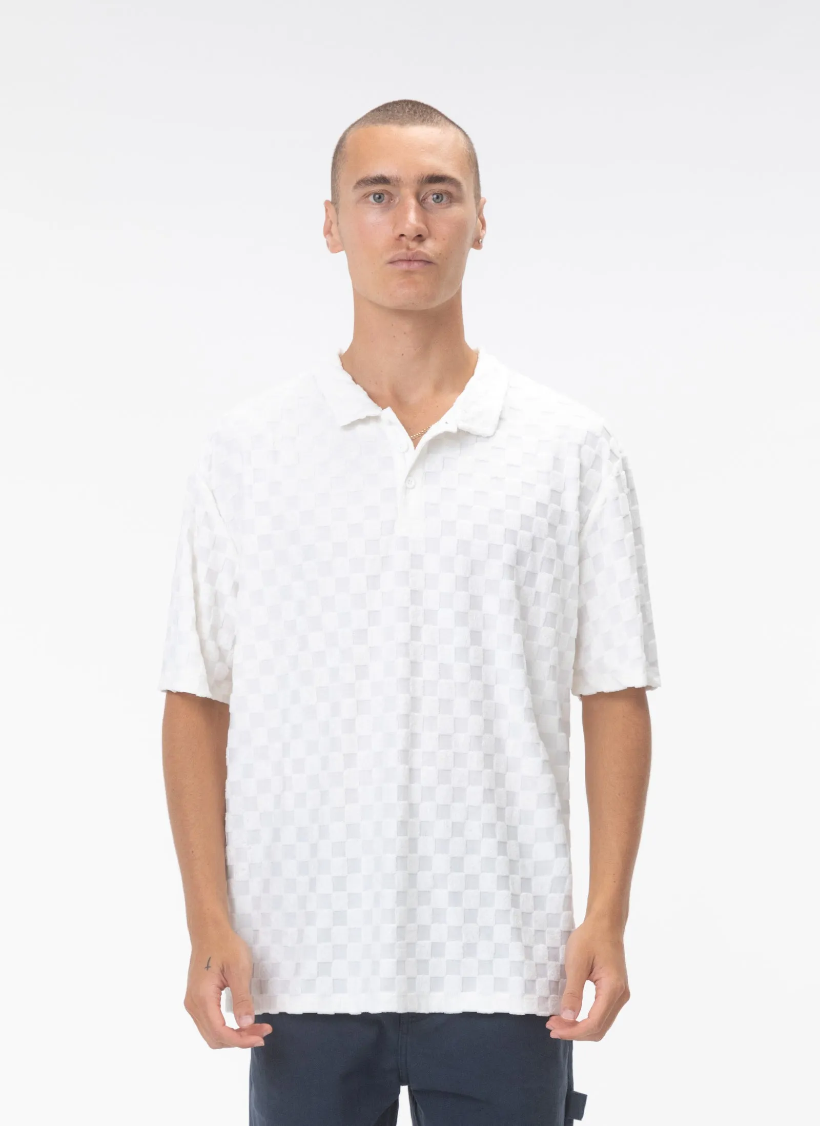 Terry Checker Polo White