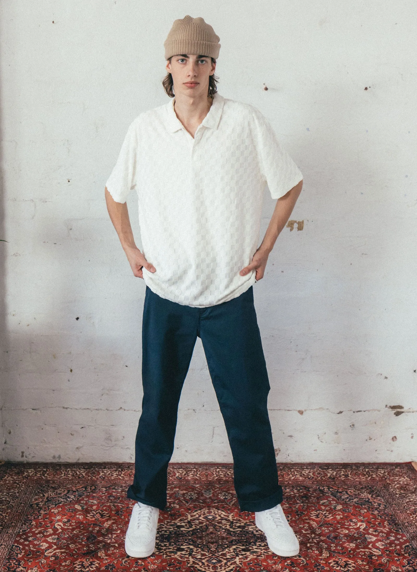 Terry Checker Polo White