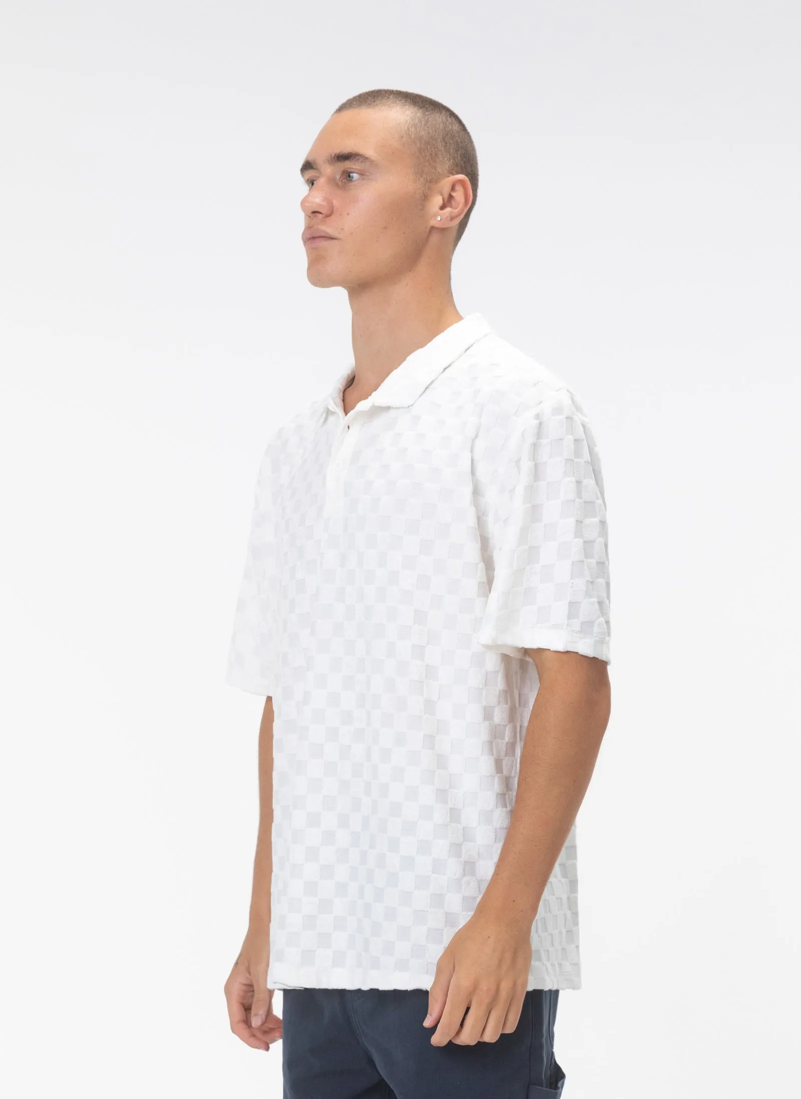 Terry Checker Polo White