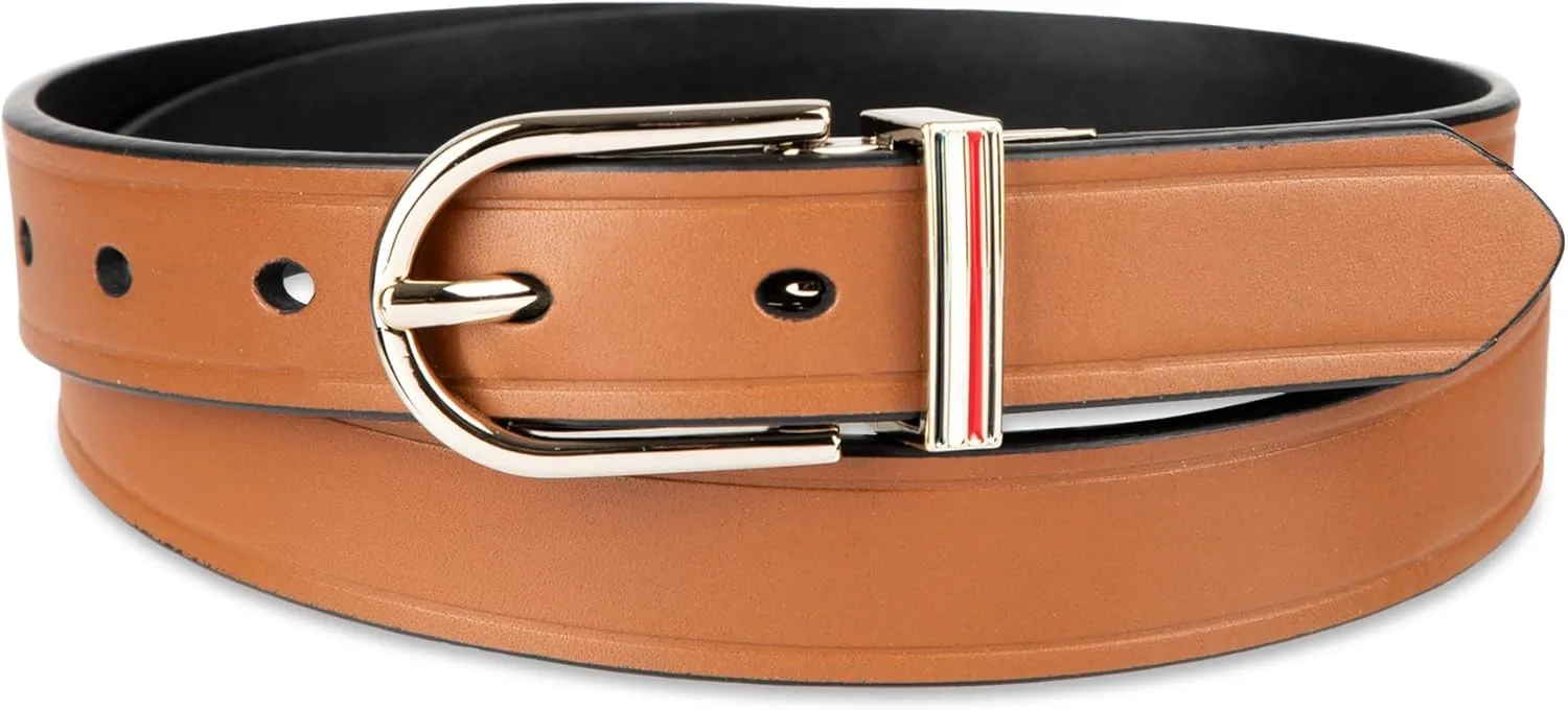 Tommy Hilfiger Women's Two-in-one Reversible Slim Width Casual Leather Belt for Jeans, Trousers and Dresses