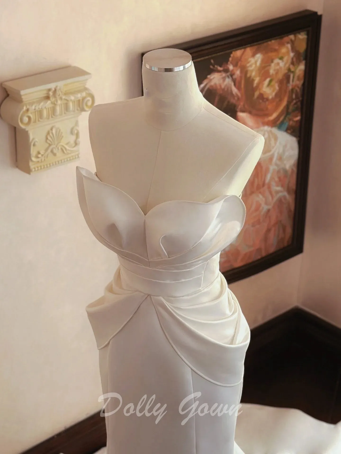 Unique Petal Neck Satin Mermaid Wedding Dress