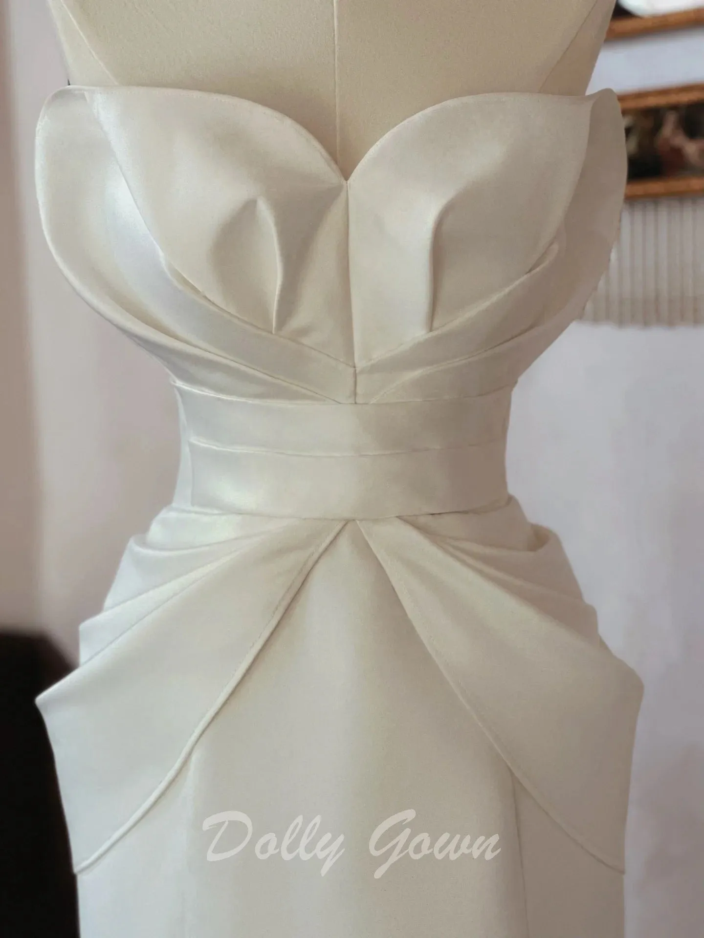 Unique Petal Neck Satin Mermaid Wedding Dress