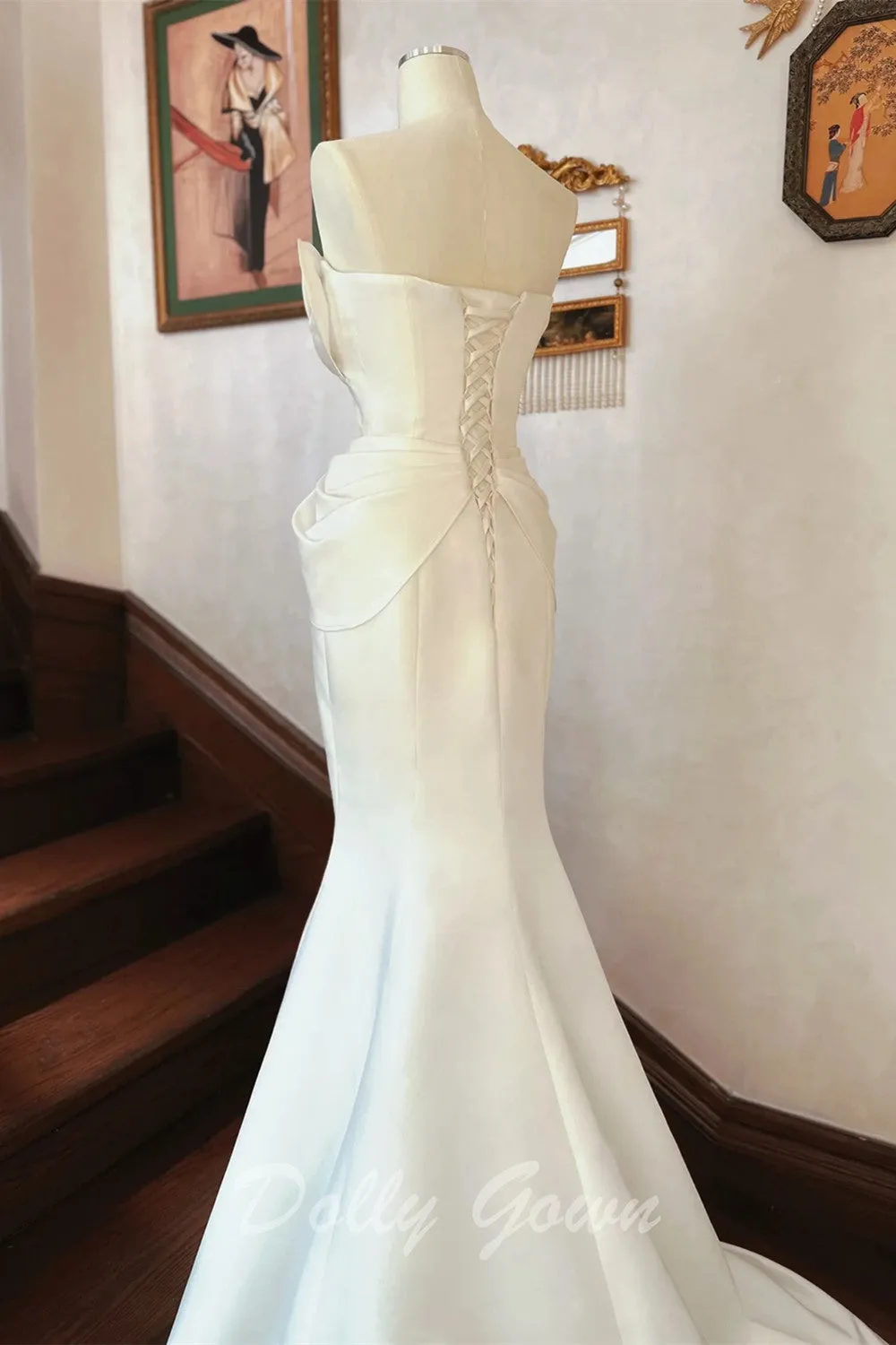 Unique Petal Neck Satin Mermaid Wedding Dress