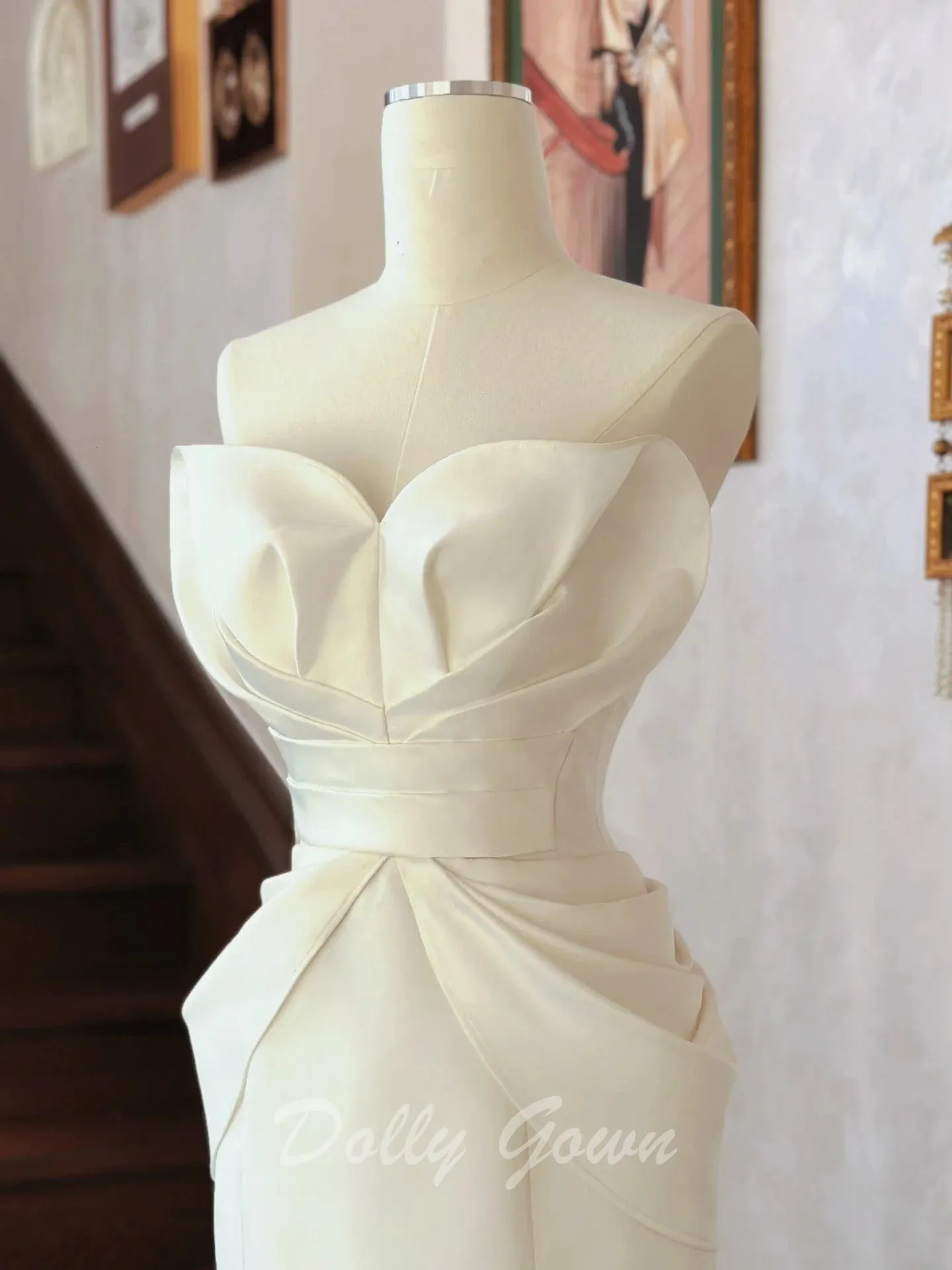 Unique Petal Neck Satin Mermaid Wedding Dress