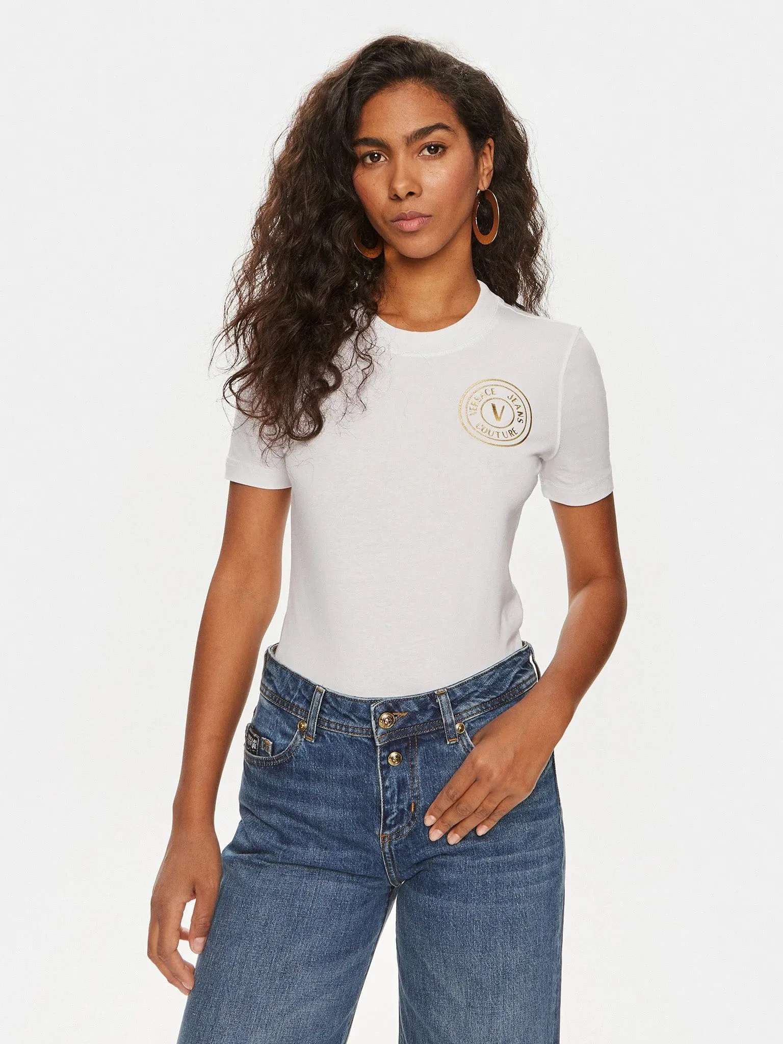 Versace Jeans Couture White Logo Patch T-Shirt – Sleek Minimalist Style-