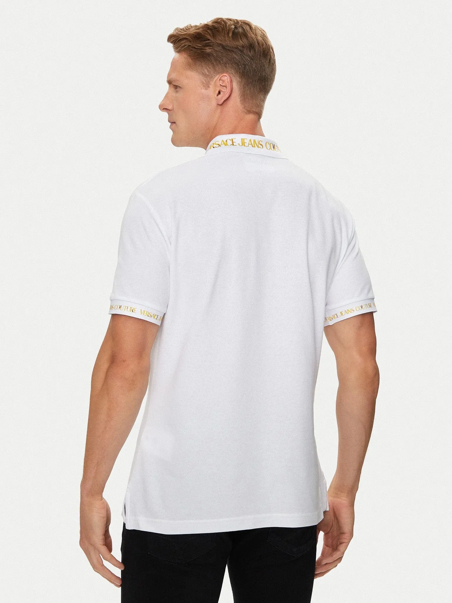 Versace Jeans Couture White Polo Shirt – Classic Fit  Baroque Collar Detail-