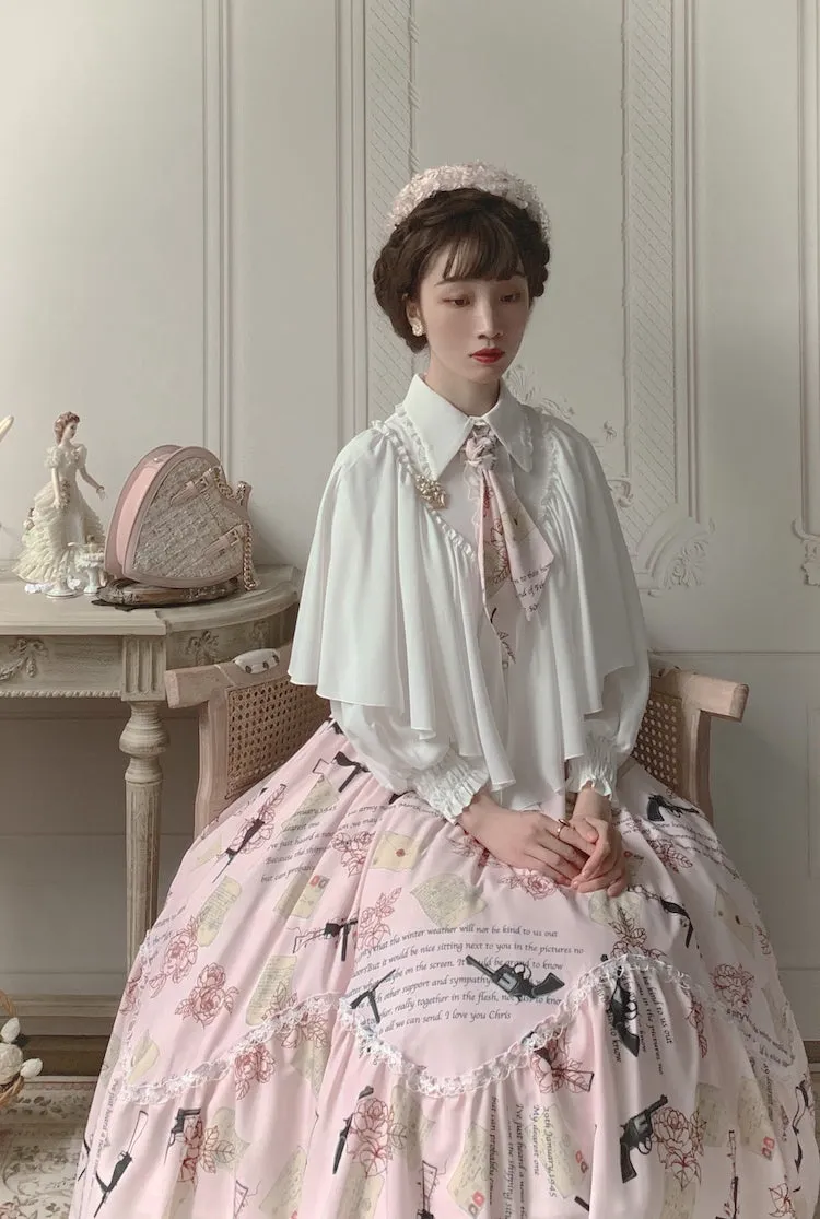 VTGDOLL~World War II love letter~Elegant Lolita Shirt and Lolita Painted SK