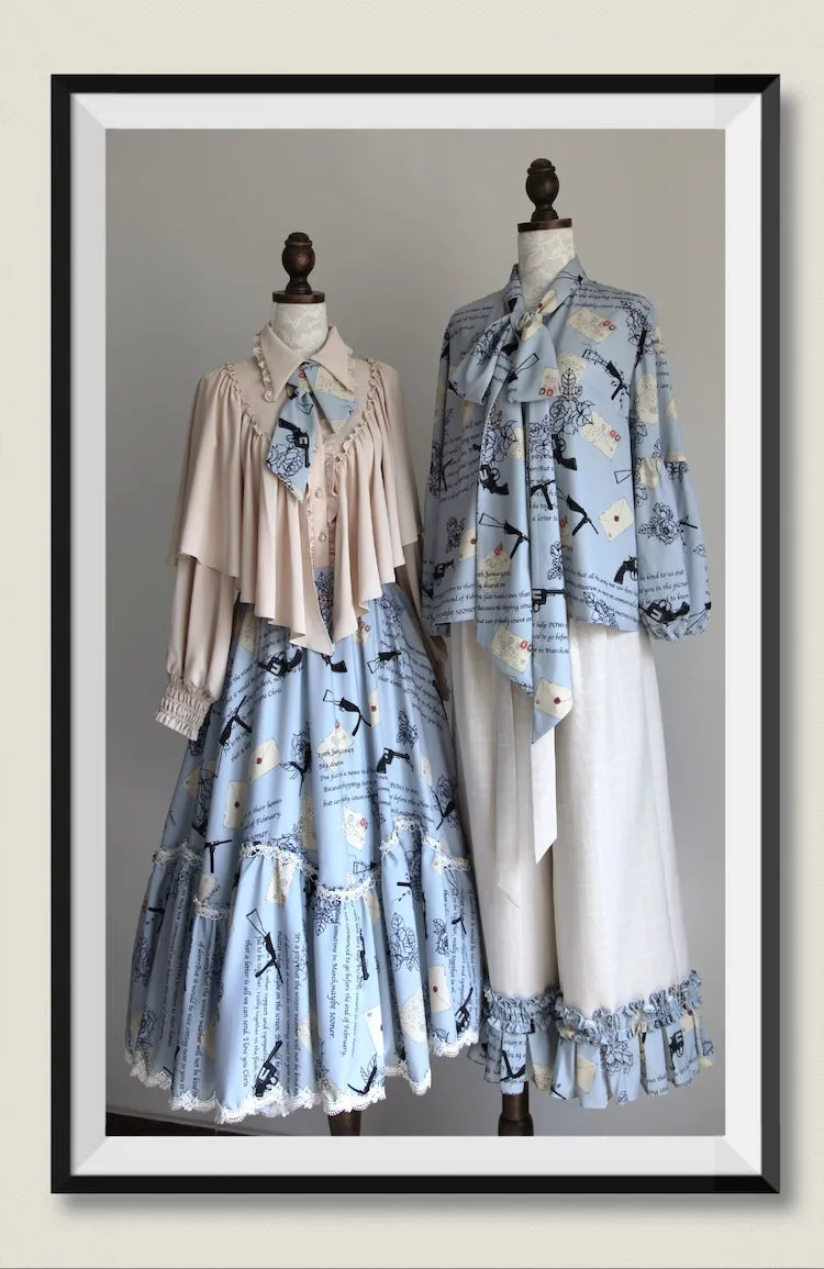 VTGDOLL~World War II love letter~Elegant Lolita Shirt and Lolita Painted SK