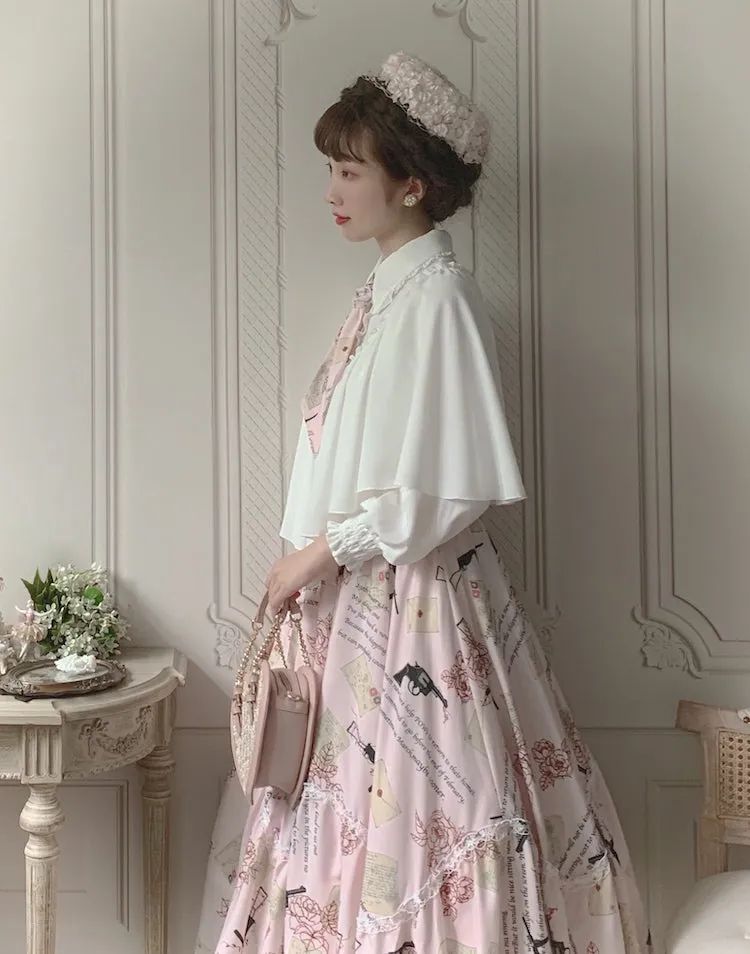 VTGDOLL~World War II love letter~Elegant Lolita Shirt and Lolita Painted SK