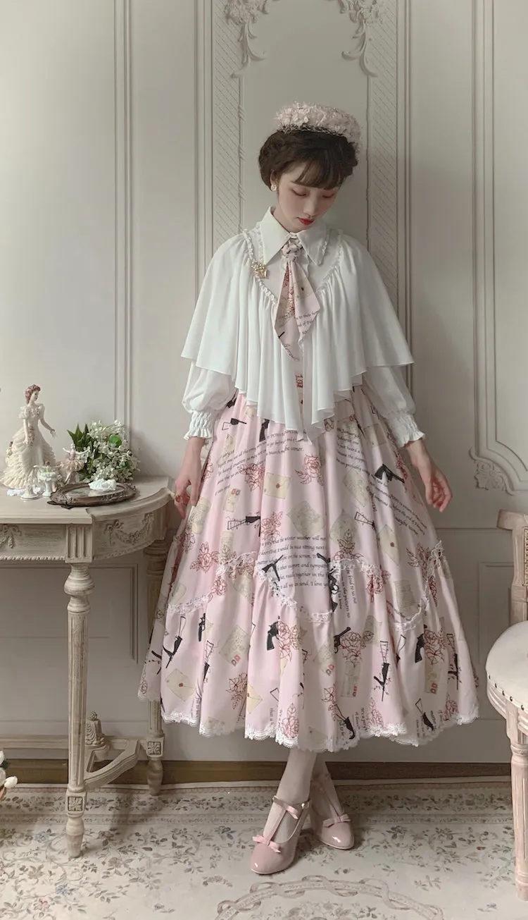 VTGDOLL~World War II love letter~Elegant Lolita Shirt and Lolita Painted SK