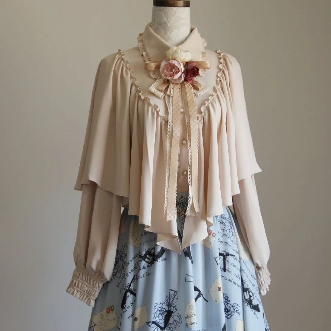 VTGDOLL~World War II love letter~Elegant Lolita Shirt and Lolita Painted SK