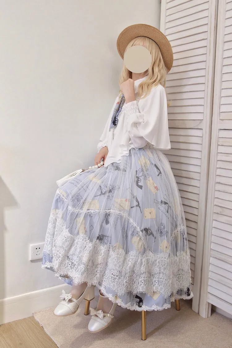 VTGDOLL~World War II love letter~Elegant Lolita Shirt and Lolita Painted SK