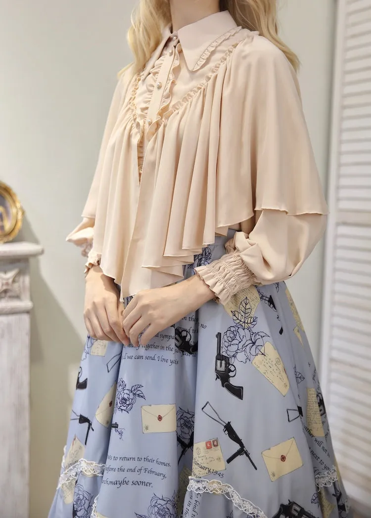 VTGDOLL~World War II love letter~Elegant Lolita Shirt and Lolita Painted SK