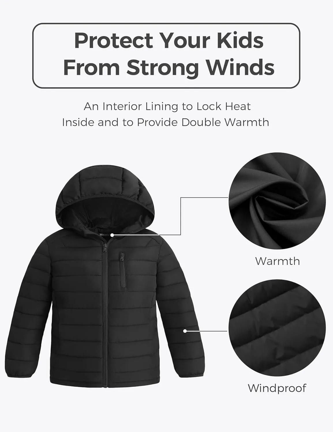 wantdo Boy's Light Puffer Jacket Packable Winter Jacket Windproof Hooded