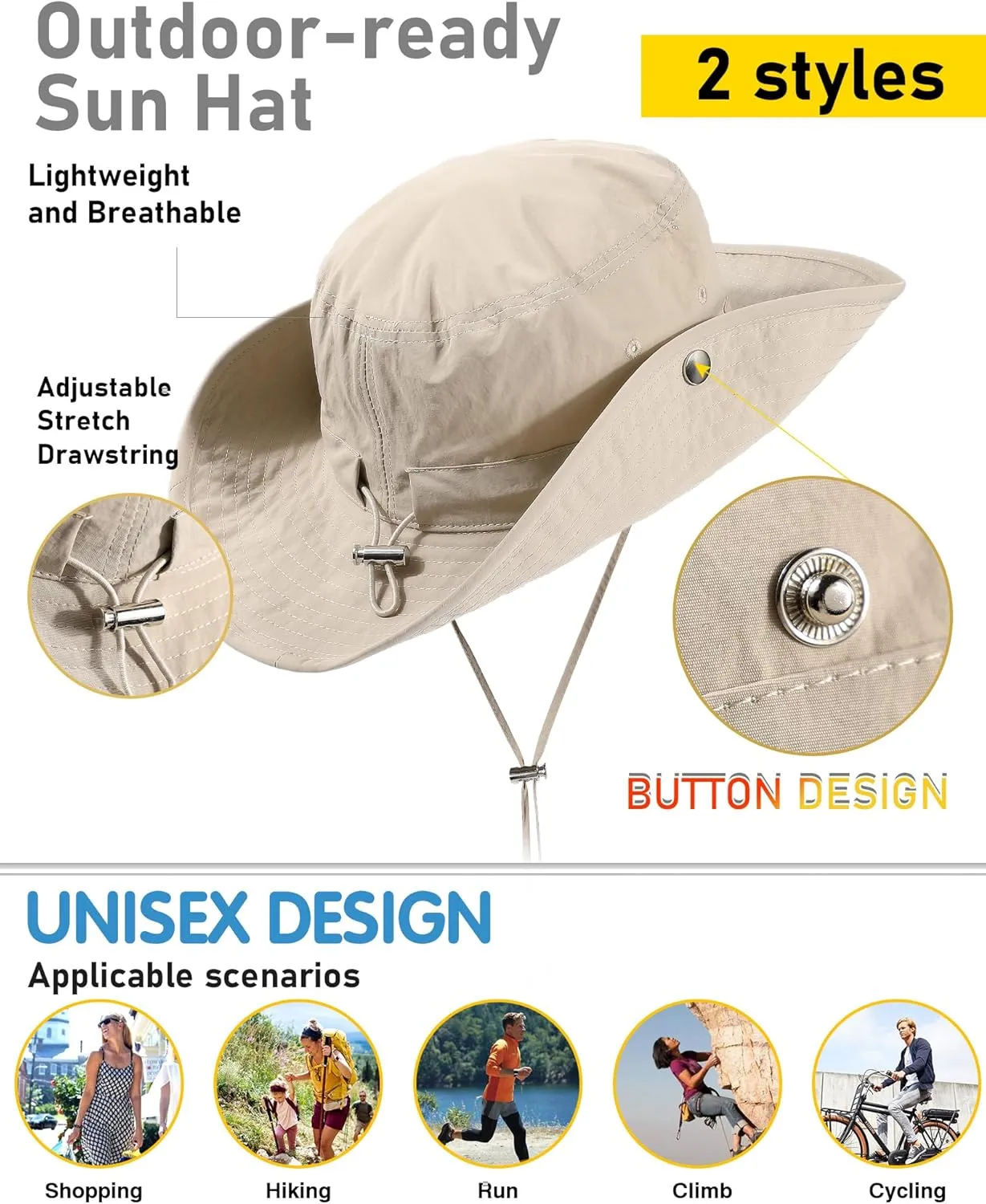 Waterproof Bucket Rain Hat for Women Wide Brim Summer UPF50  Cowboy Sun Hat Men Foldable Soft Floppy Beach Hat
