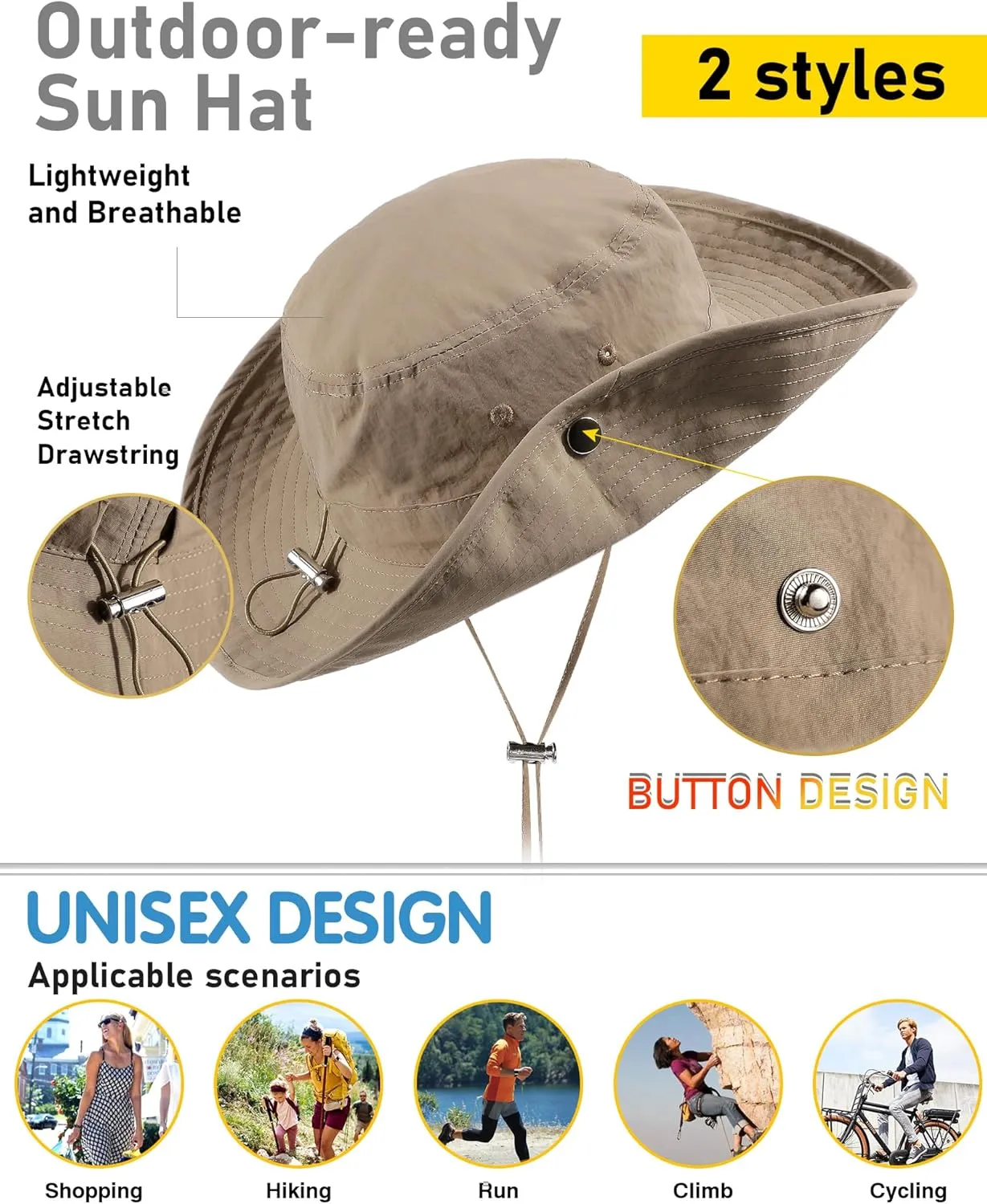 Waterproof Bucket Rain Hat for Women Wide Brim Summer UPF50  Cowboy Sun Hat Men Foldable Soft Floppy Beach Hat