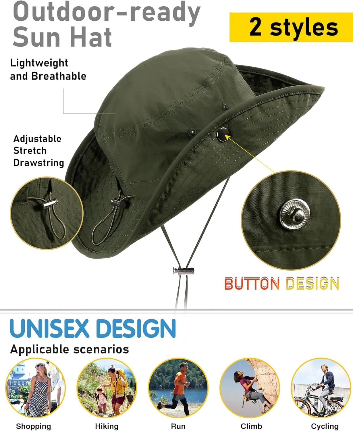 Waterproof Bucket Rain Hat for Women Wide Brim Summer UPF50  Cowboy Sun Hat Men Foldable Soft Floppy Beach Hat