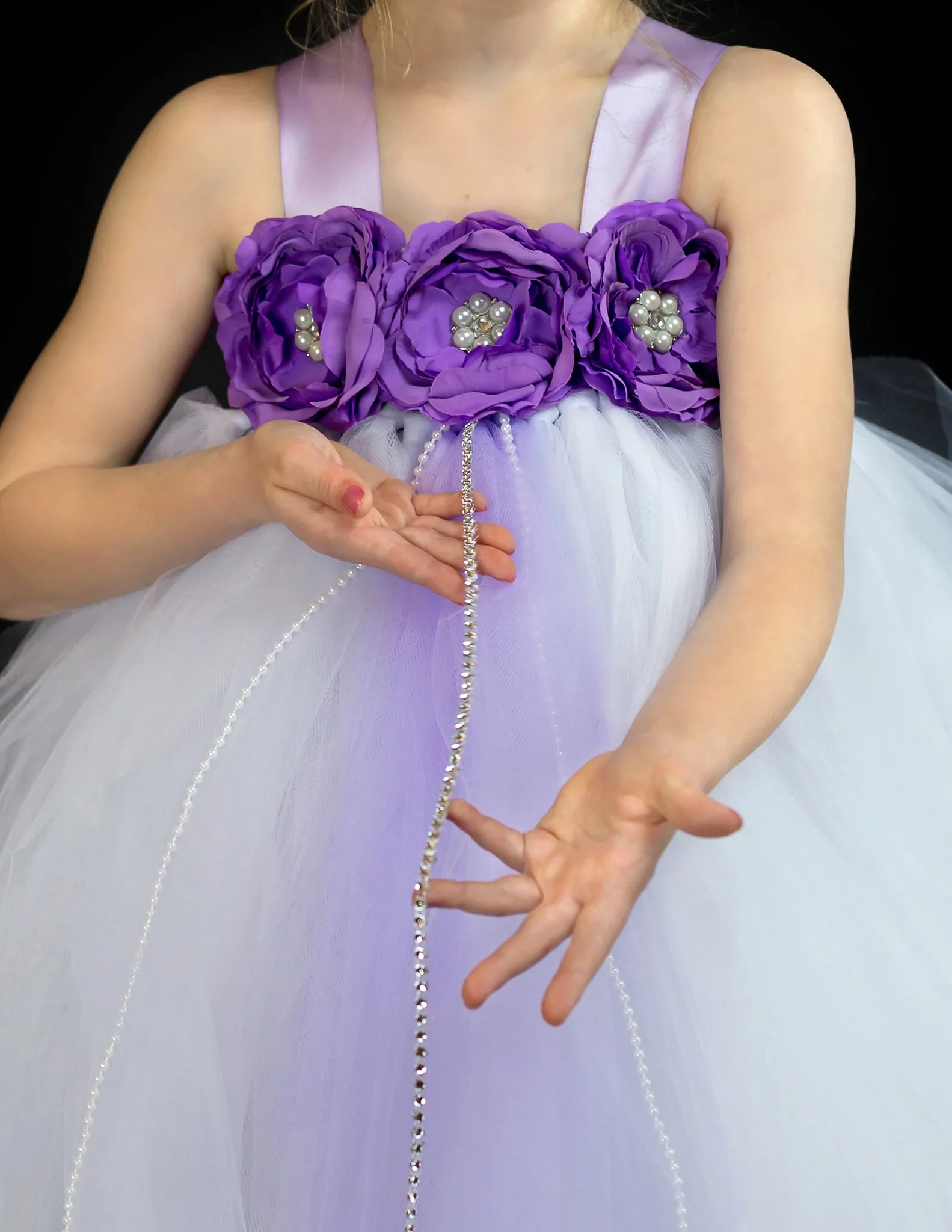 White and Purple Flower Girl Dress, White Tutu, White and Purple Girls Tutu Dress