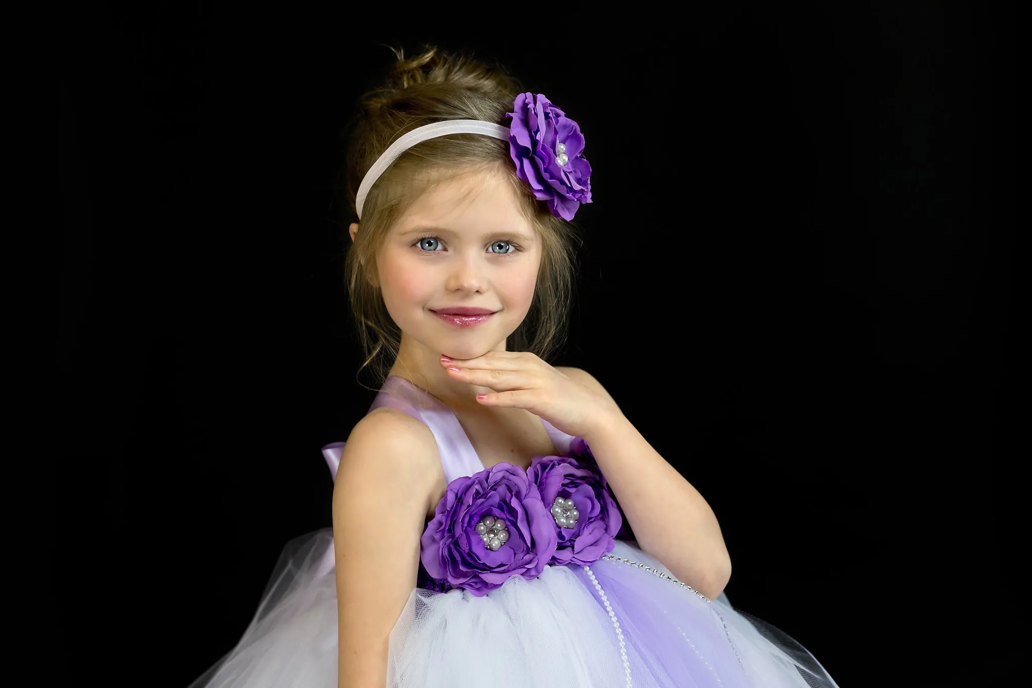 White and Purple Flower Girl Dress, White Tutu, White and Purple Girls Tutu Dress