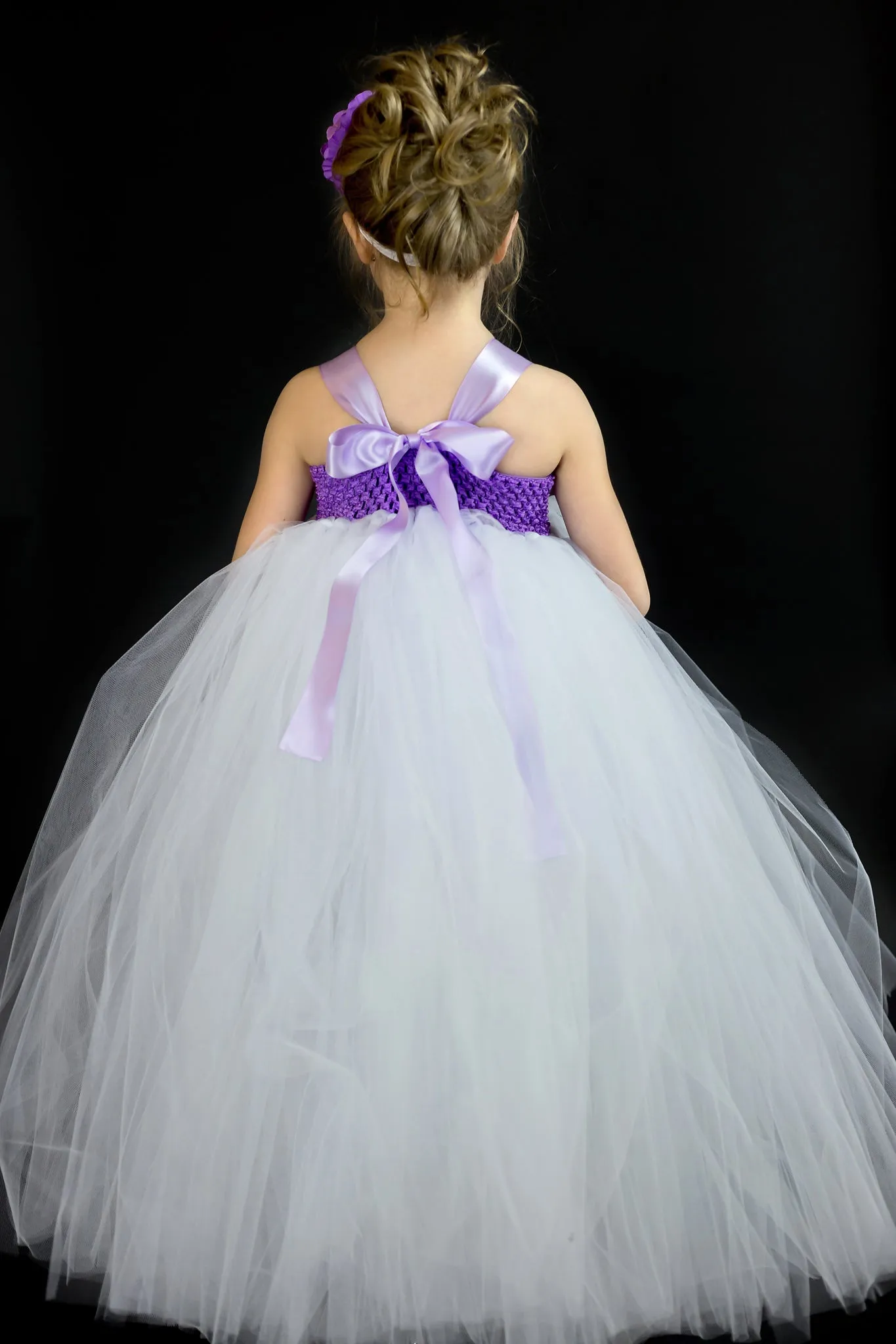 White and Purple Flower Girl Dress, White Tutu, White and Purple Girls Tutu Dress