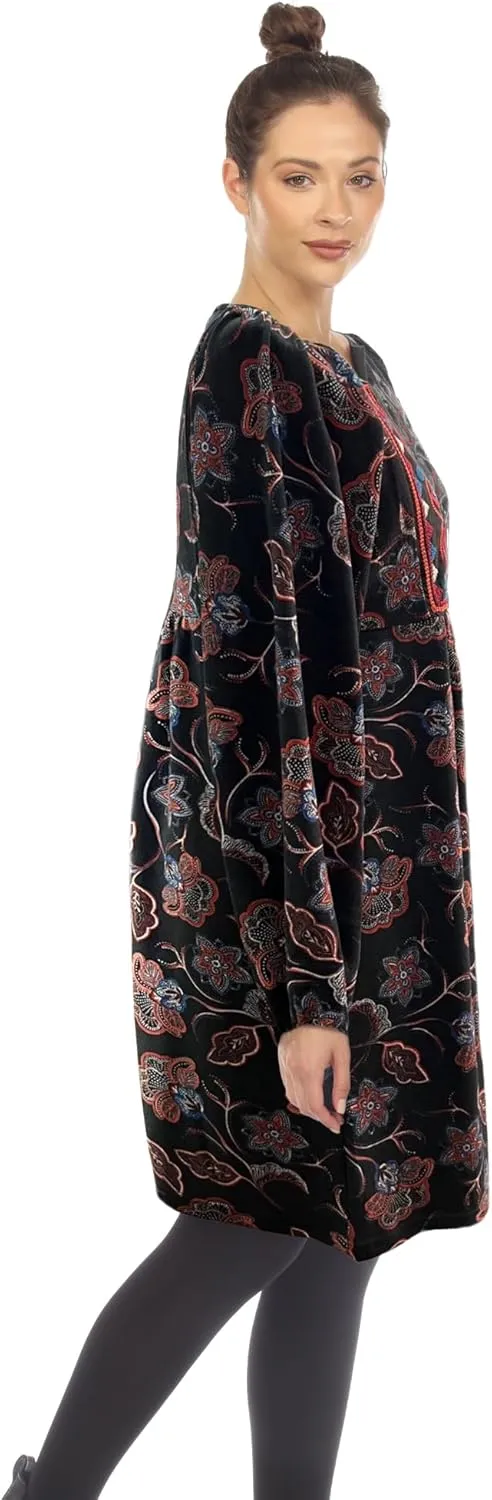 white mark Women's Floral Paisley Long Sleeve Embroidered Relaxed Sweater Dress