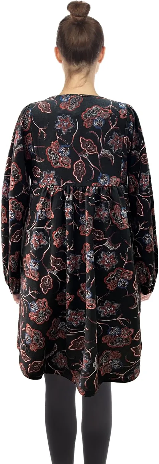 white mark Women's Floral Paisley Long Sleeve Embroidered Relaxed Sweater Dress