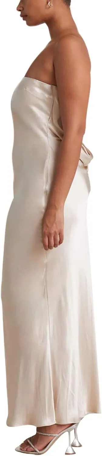 Women Elegant Tube Top Strapless Long Dress Open Back Satin Party Cocktail Bodycon Dress