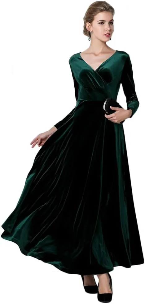 Women Elegant Velvet Long Dress Evening Party Dancing Dress Christmas Maxi Dress