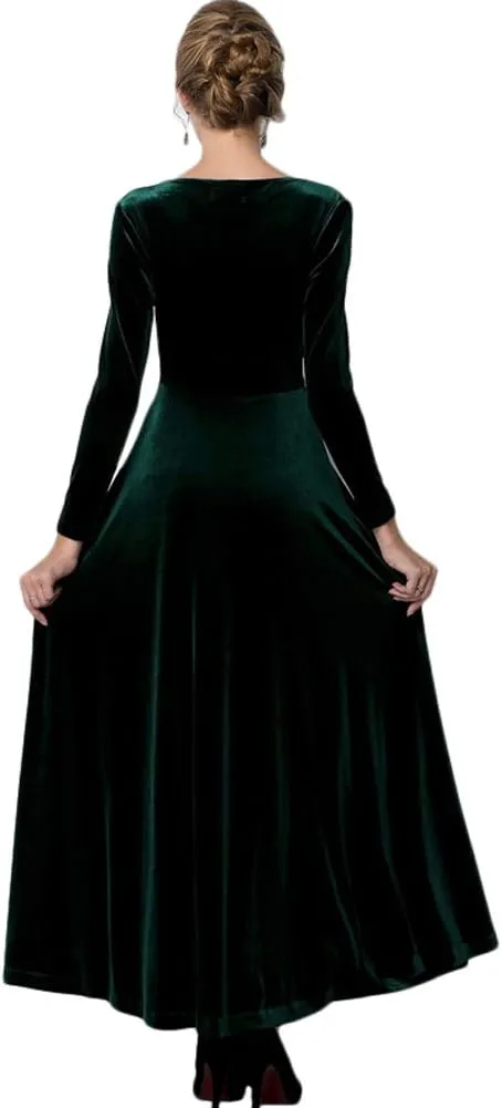Women Elegant Velvet Long Dress Evening Party Dancing Dress Christmas Maxi Dress