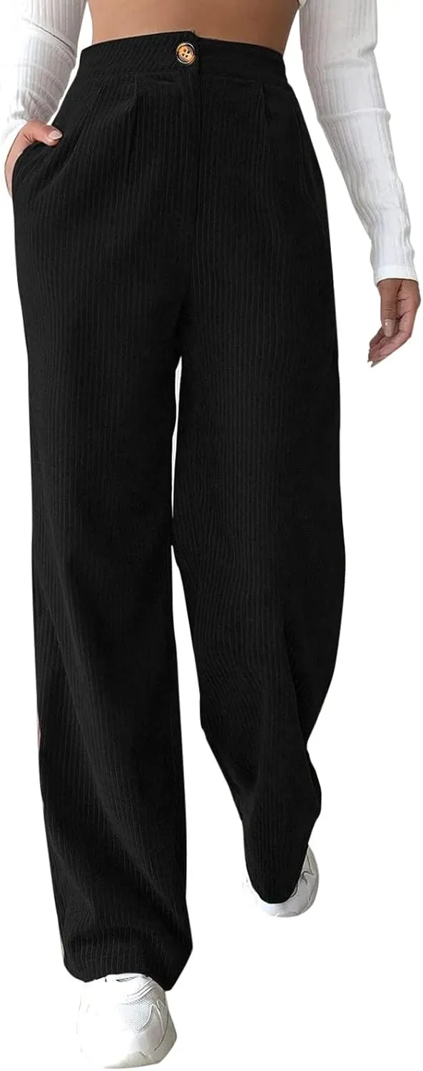 Womens Corduroy Pants Wide Leg High Waisted Sweatpants Loose Lounge Lightweight Trousers Stretchy Straight Pants
