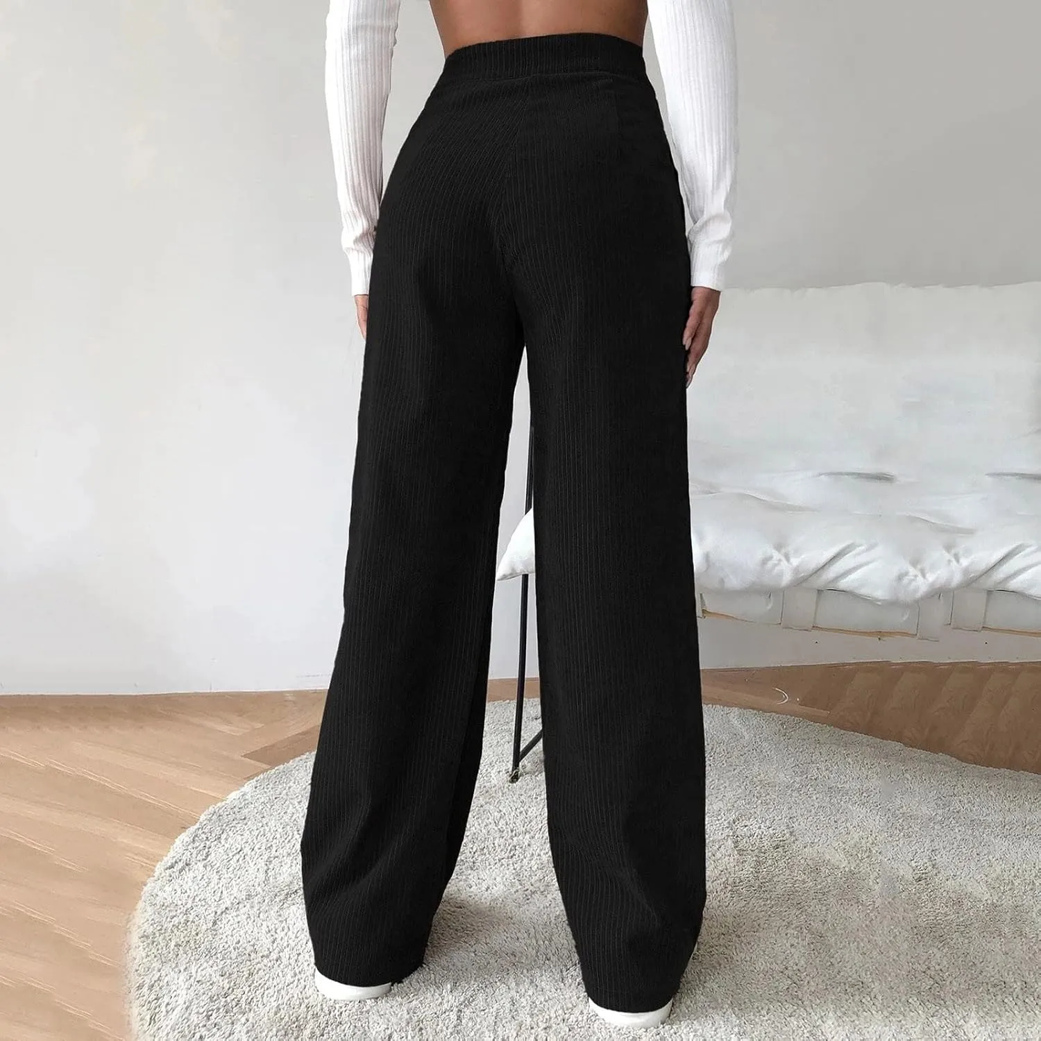 Womens Corduroy Pants Wide Leg High Waisted Sweatpants Loose Lounge Lightweight Trousers Stretchy Straight Pants