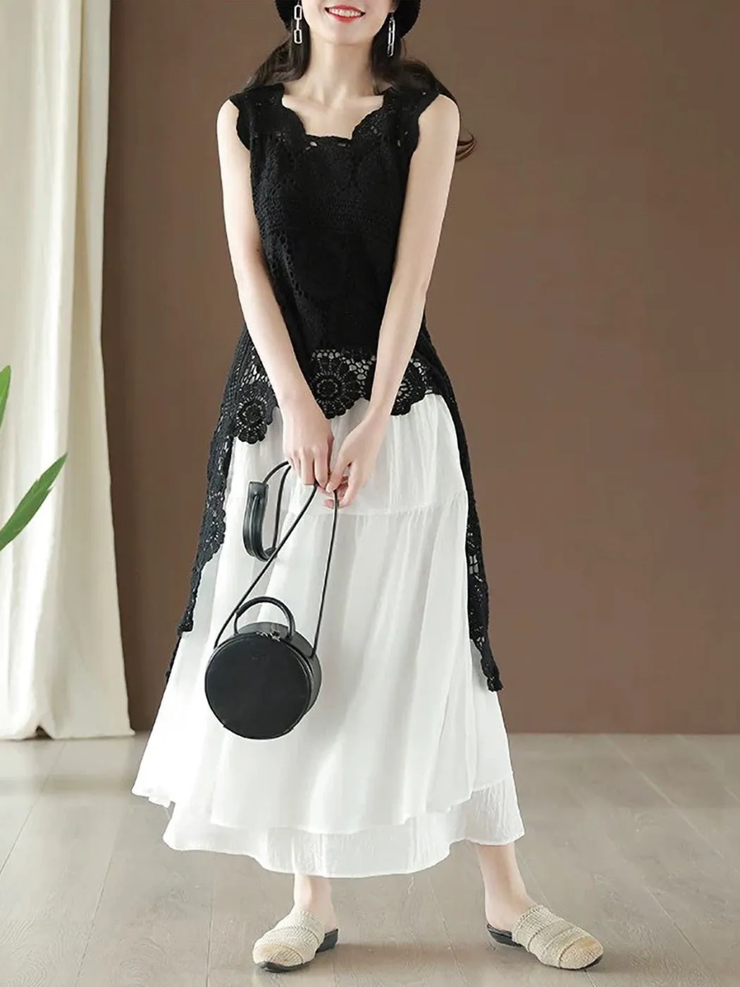 Womens Hippie Bohemian Floral Crochet Lace Trim Sleeveless Vest Cardigan