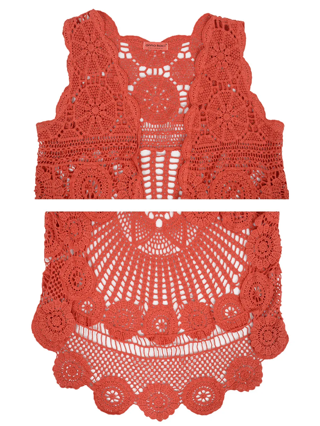 Womens Hippie Bohemian Floral Crochet Lace Trim Sleeveless Vest Cardigan