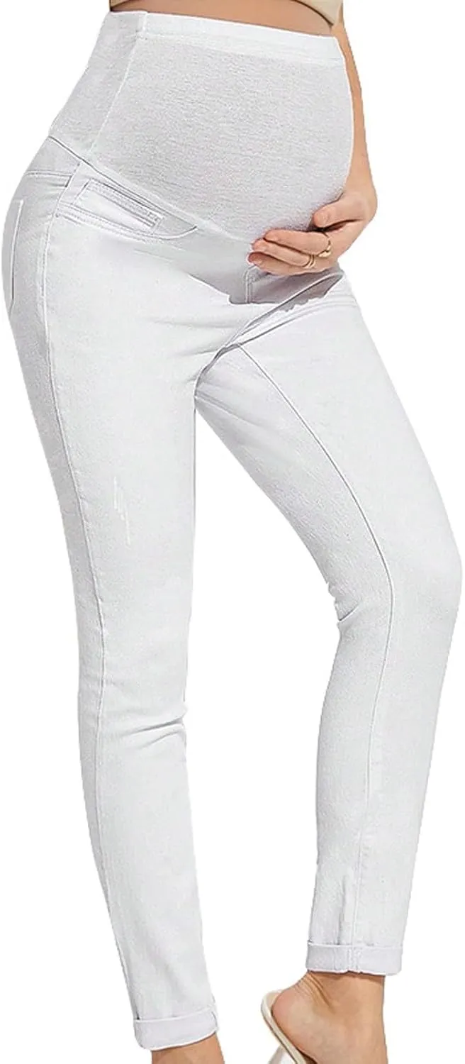 Women's Maternity Jeans Over Belly Skinny Stretchy Denim Pants Comfy Slim Pregnancy Pants