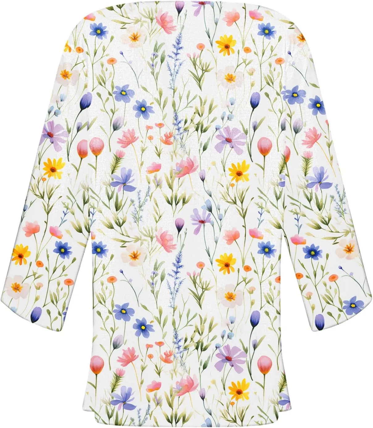 Women's Open Front Cardigan 3/4 Sleeve Casual Duster Cardigans Floral Print Jackets Lightweight Shrugs Blouse Tops