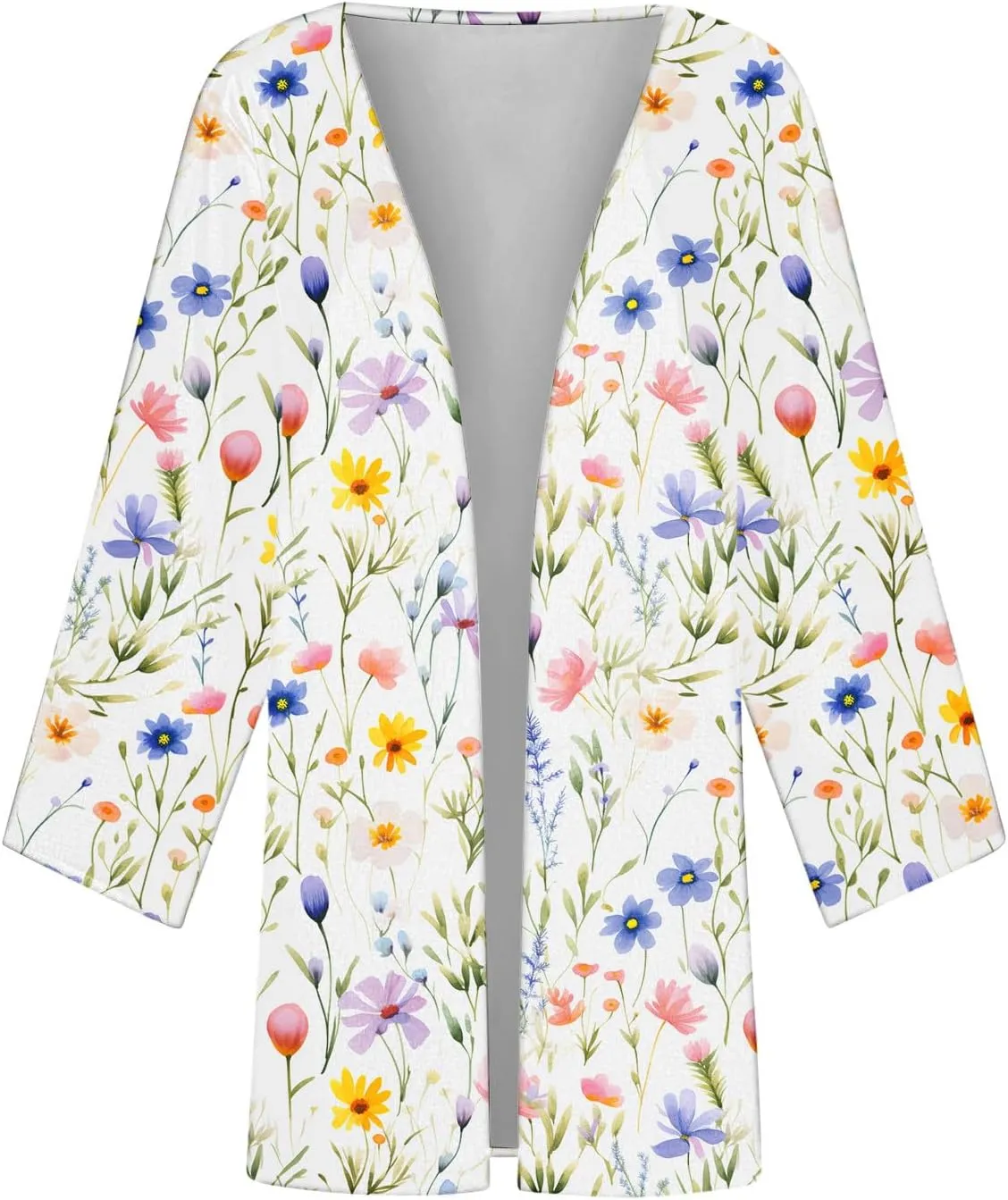 Women's Open Front Cardigan 3/4 Sleeve Casual Duster Cardigans Floral Print Jackets Lightweight Shrugs Blouse Tops
