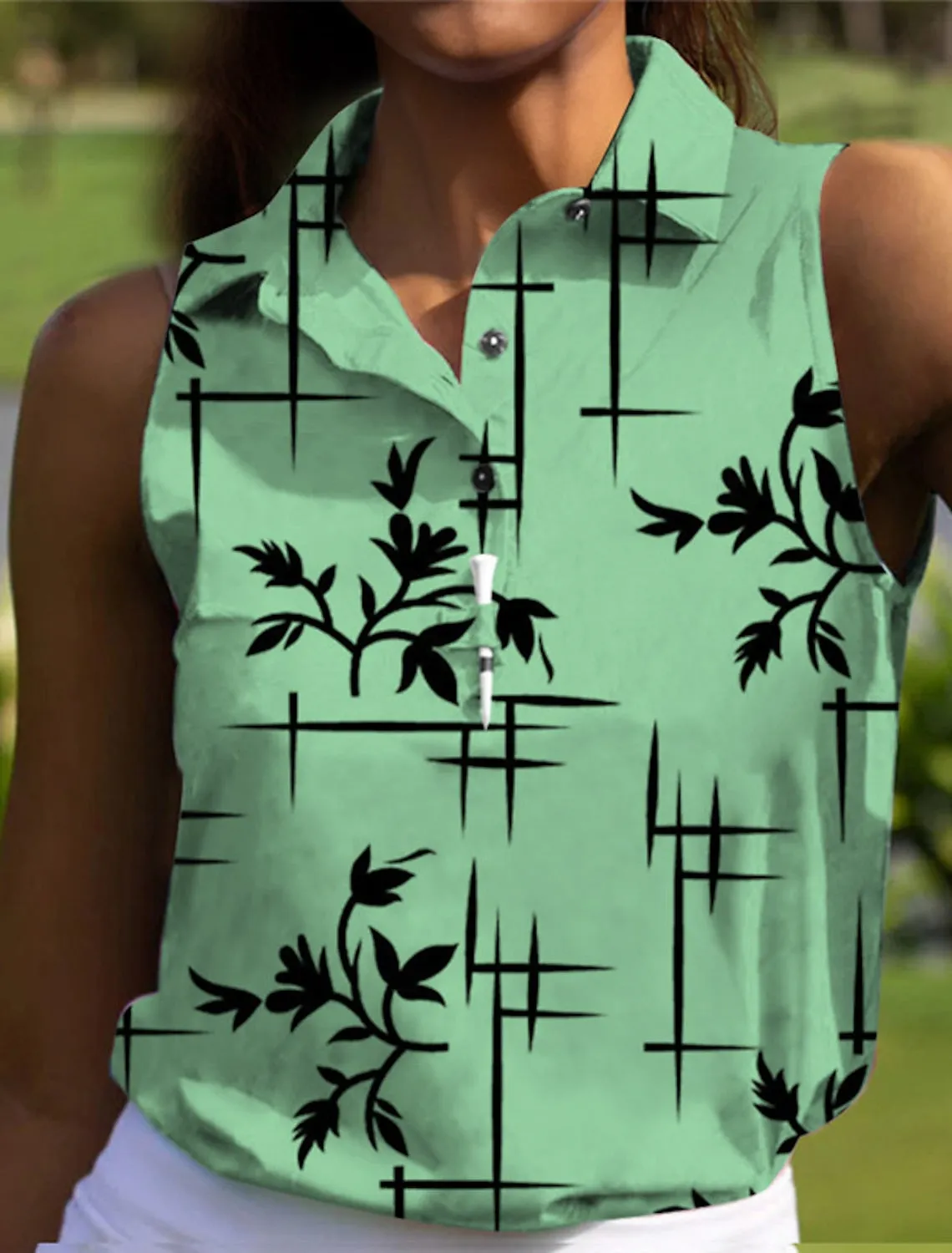 Women's Polo Shirt Golf Shirt Button Up Polo Breathable Quick Dry Moisture Wicking Sleeveless Golf Apparel Golf Clothes Regular Fit Printed Summer Tennis Golf Pickleball
