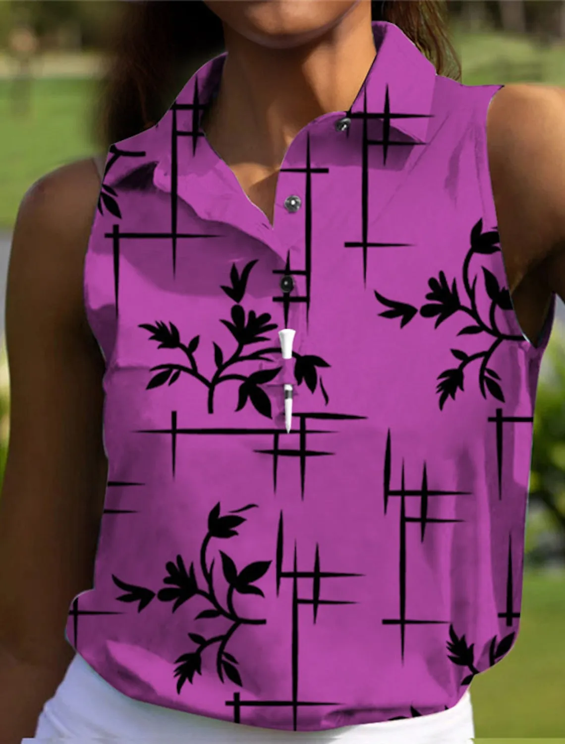 Women's Polo Shirt Golf Shirt Button Up Polo Breathable Quick Dry Moisture Wicking Sleeveless Golf Apparel Golf Clothes Regular Fit Printed Summer Tennis Golf Pickleball